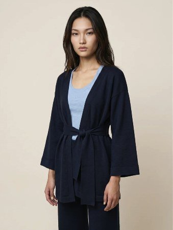 Cardigan Tricot Faixa na cor marinho